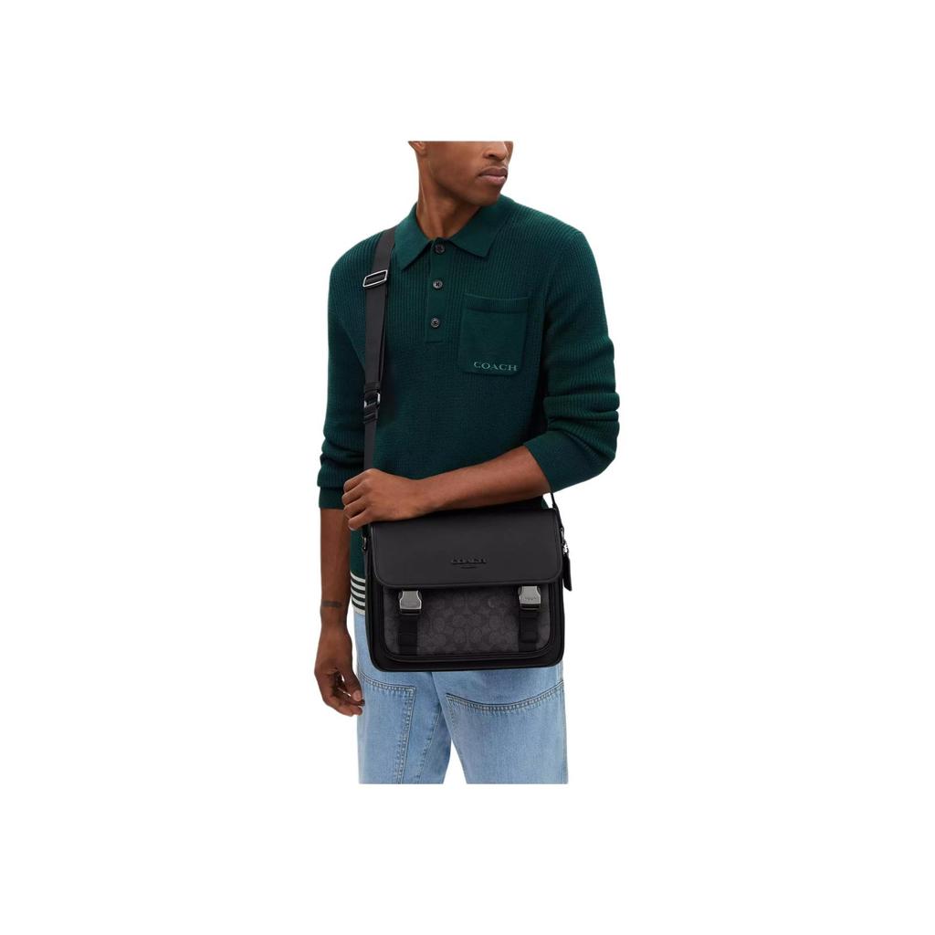 Coach Racer 28 Brand Logo Adjustable Shoulder Strap Coated Canvas Smooth Calfskin Messenger Bag Men Bags Charcoal CT716-QBMI5