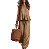 Women Solid Color Sleeveless Tank Top And Drawstring Waist Wide Leg Pants Casual Loose Fit Two Piece Set Summer Outfit