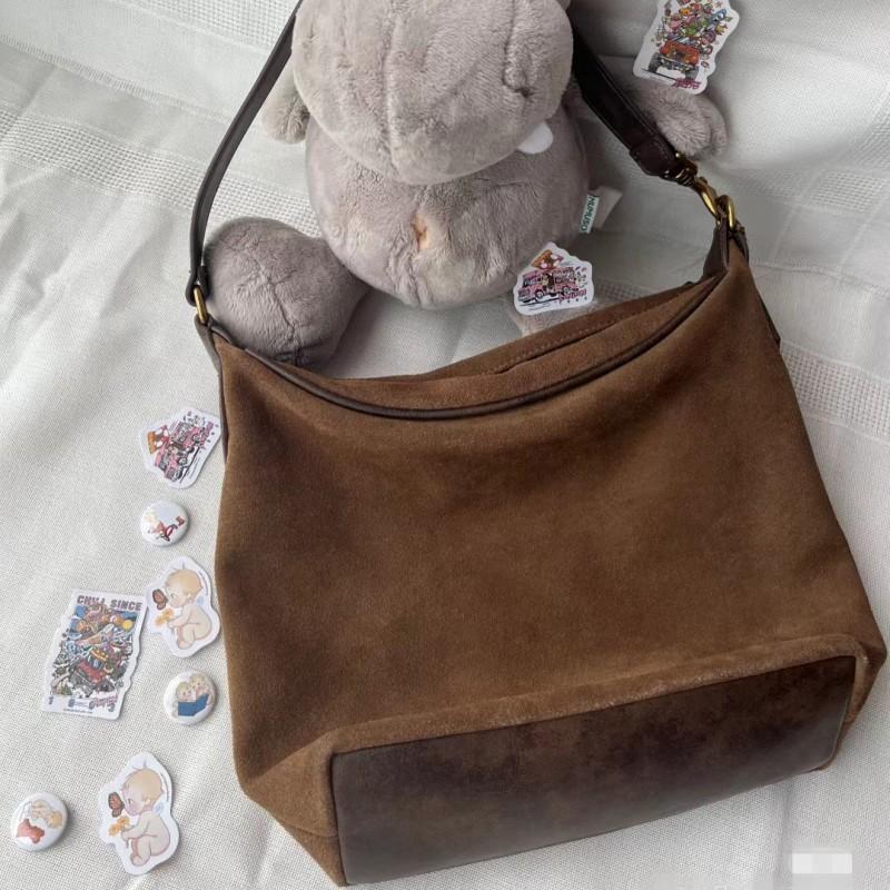 

Винтажная матовая замшевая сумка Bm, сумка через плечо и подмышку, большая вместительная сумка для поездок на работу 30x9x25cm темно-коричневого