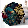 Elegant Peacock with Lotus Flower Circular Art Print Umbrella, Portable 3-Fold Compact Umbrella for Men & Women R154