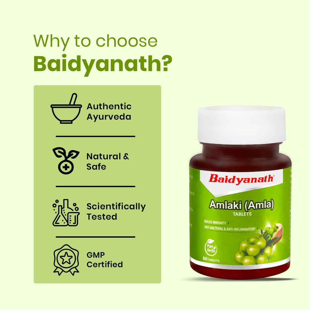 Baidyanath Amlaki 60 Tablets X Pack of 3 Natural Health Booster for Hair Skin Digestion Metabolism Support