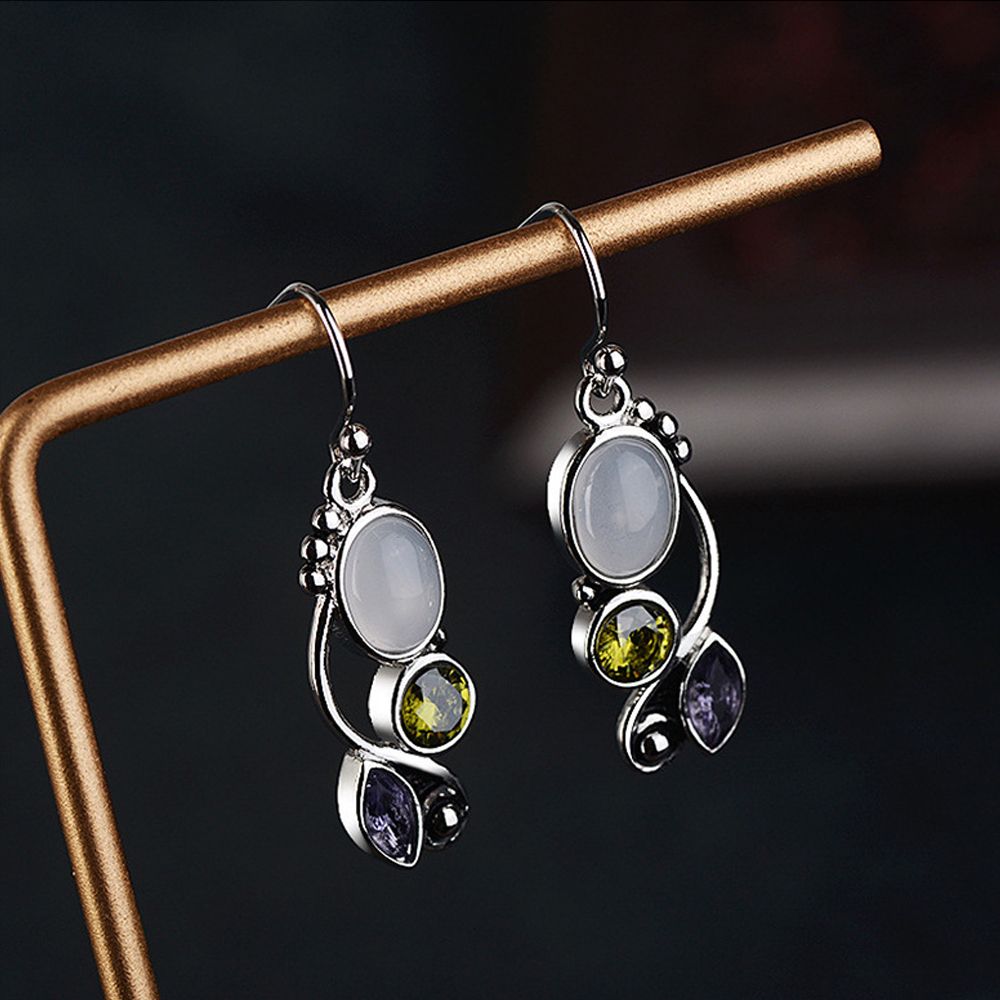 Chic Hook Engagement Wedding Jewelry Moonstone Earrings Multi-Gemstone Peridot Amethyst Ear Stud
