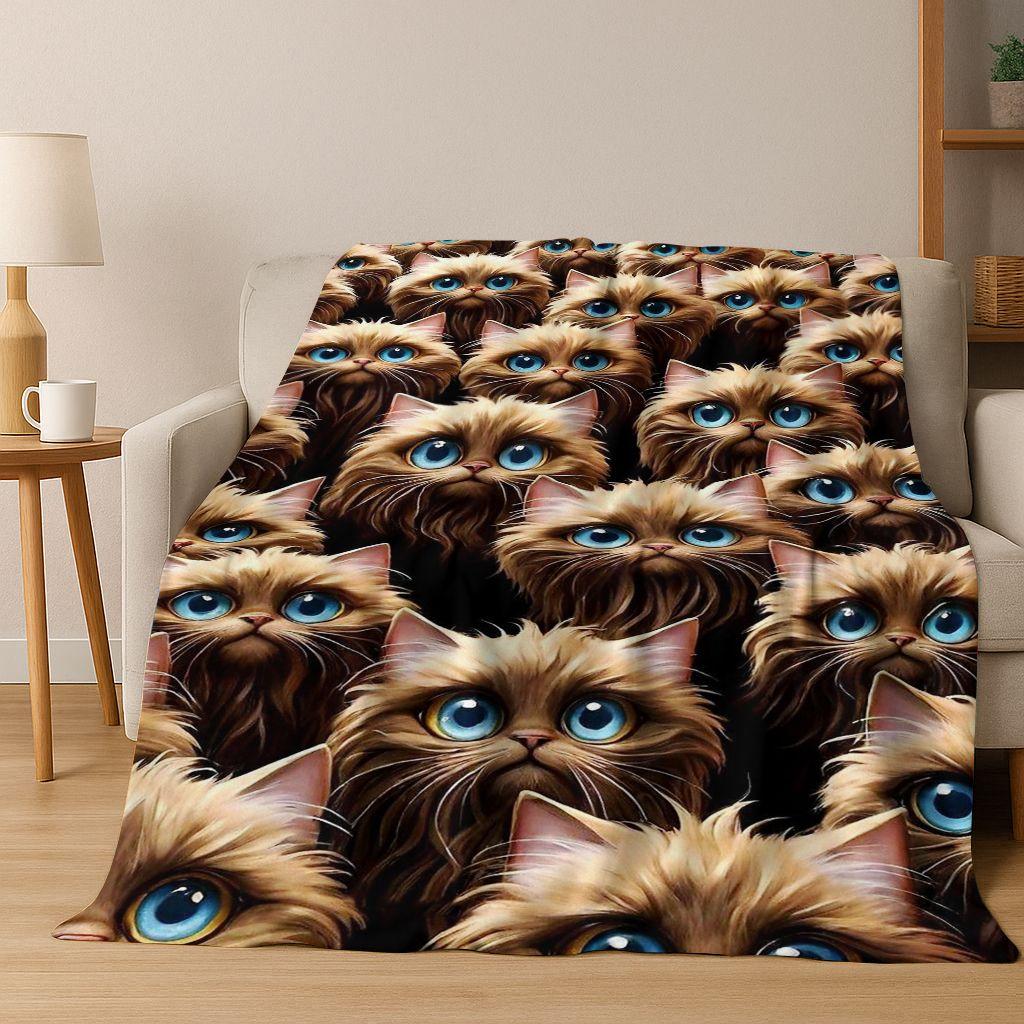 2026 Nová Roztomilá Kočka Koťátko Mňau Kreslená Flísová Přikrývka, Útulná Měkká Plédová Přikrývka pro Domov Ložnici Postel Pohovku Piknikový Potah Dětský Dárek