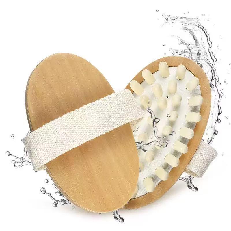 Wooden Body Massage Brush Eco-friendly Smooth Wood Nodes Soft Hand Strap for Shower Lymphatic Drainage Care