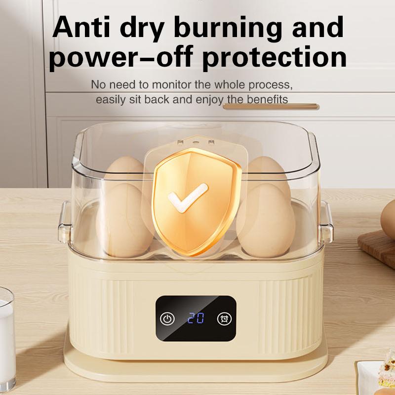 TINSOL Multifunctional Electric Egg Cooker Kitchen Breakfast Maker 200W High-Power Smart Egg Steamer with Timer Function