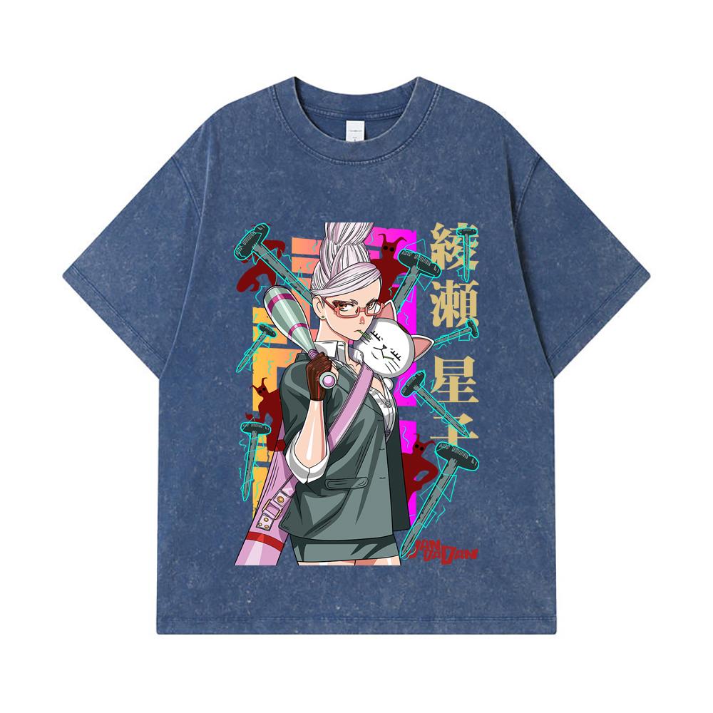 

275 GSM Washed T-shirts 100% Cotton Dandadan V33 Seiko Print Unisex Heavy Cotton T Shirt 2XL королівський синій колір