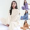 2 Pcs/Set Winter Pajamas Set Thickened Coral Fleece Twisted Texture Round Neck Long Sleeves Top Stretchy Waist Trousers Loungewear Outfiit