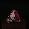 Medieval Vintage High-Grade Copper Gold-Plated Pink Natural Stone Powder Enamel Lotus Ring Earrings Set