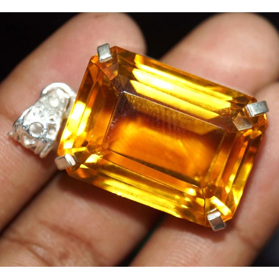 A++ CERTIFIED 925 Sterling Silver 42 Ct NATURAL Yellow Topaz Gemstone Pendant NS-543