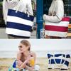 APOSITV Women's Striped Canvas Tote Bag, MarineOutdoor Design, Large Capacity, Striped (Blue)