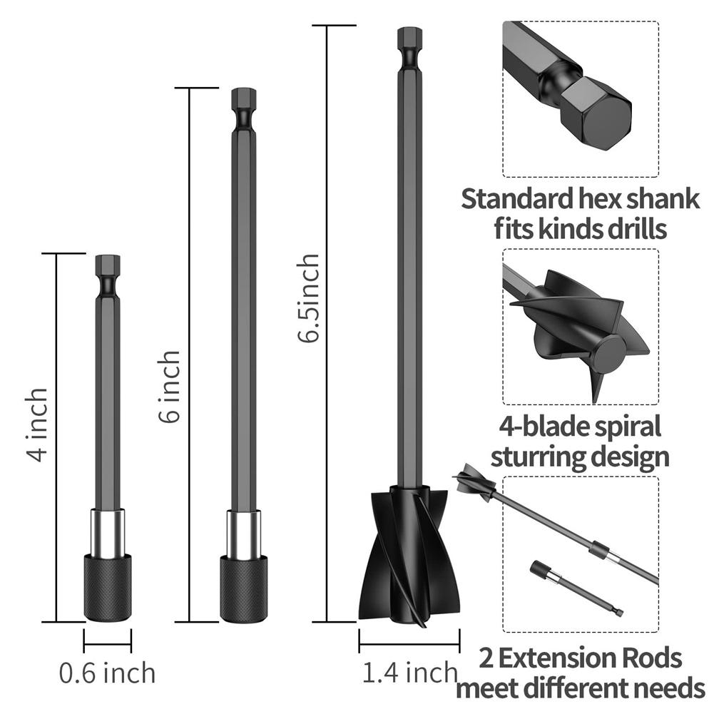 5Pcs Resin Mixer Paddles with 2 Extension Rods, Epoxy Mixer Attachment for Powerful Mixing, Reusable Paint Mixer