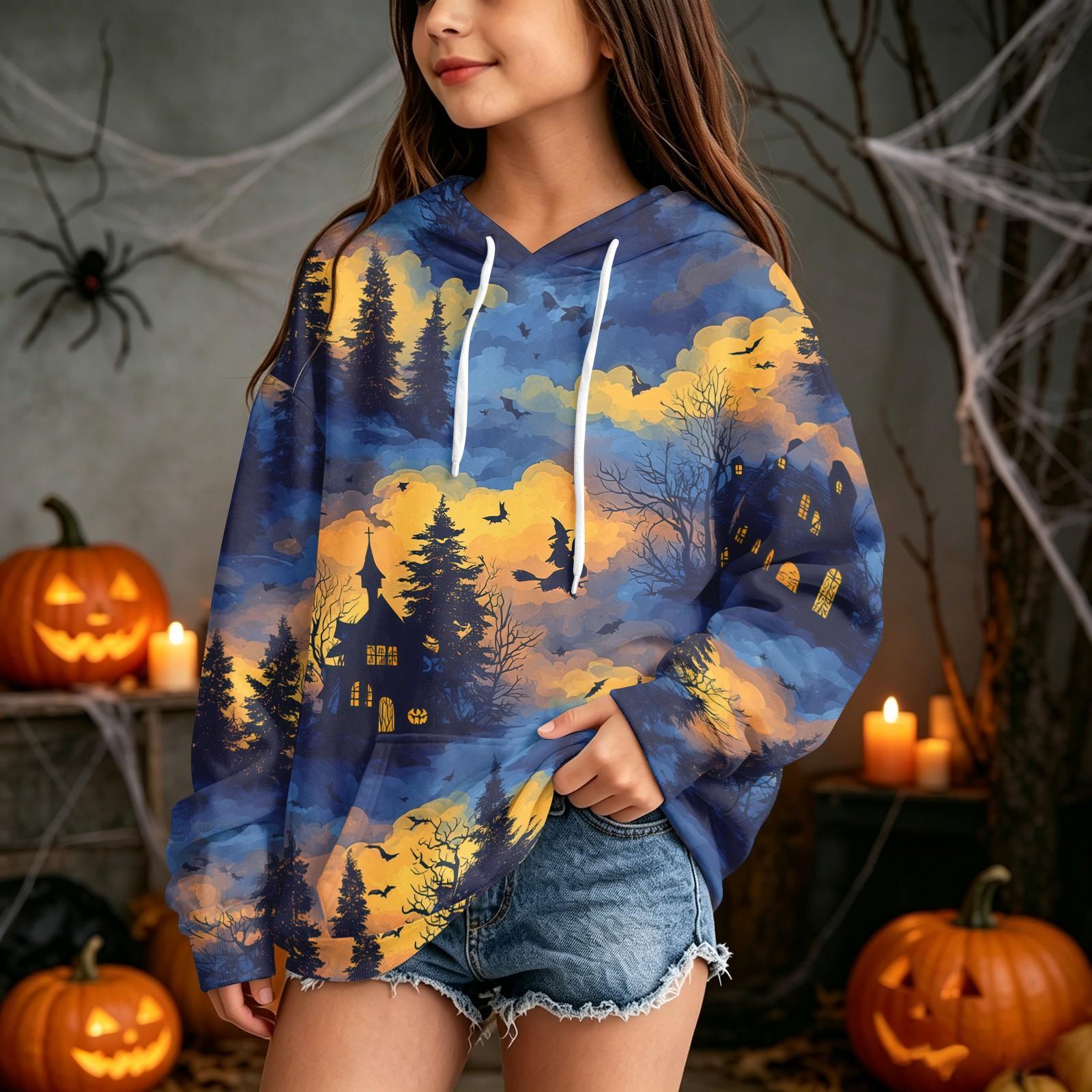 Kids Halloween Print Hoodie Pullover Sweatshirt for Boys Girls Casual Wear 100