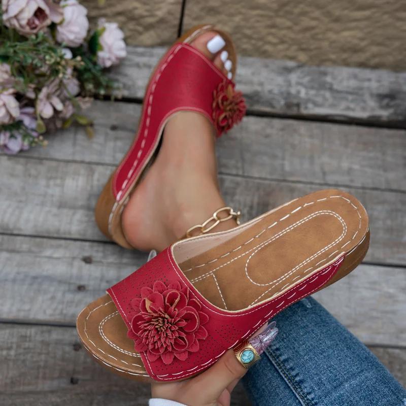Fashion Sandals Women Summer New 2025 Women's Woven Flower Wedge Slippers Outdoor Sports Beach Casual Peep Toe Comfortable Shoes