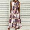 Women Oversized Sleeveless Round Neck Dress Stunning Tropical Bouquet Flowy Mid Length Dress