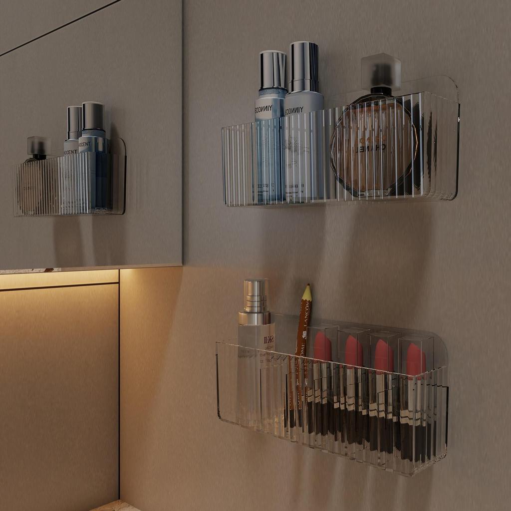 Wandmontierter Organizer Spiegelschrank Selbstklebende Aufbewahrungsbox für kleine Gegenstände Augenbrauenstift Lippenstift Lipgloss Organizer