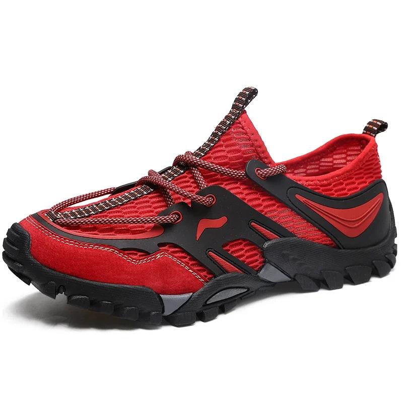 

2025 Мужская обувь для горного треккинга, летняя сетчатая дышащая мужская обувь для походов, мужские кроссовки для активного отдыха, мужская спортивная обувь, быстросохнущая, водонепроницаемая 36 красный