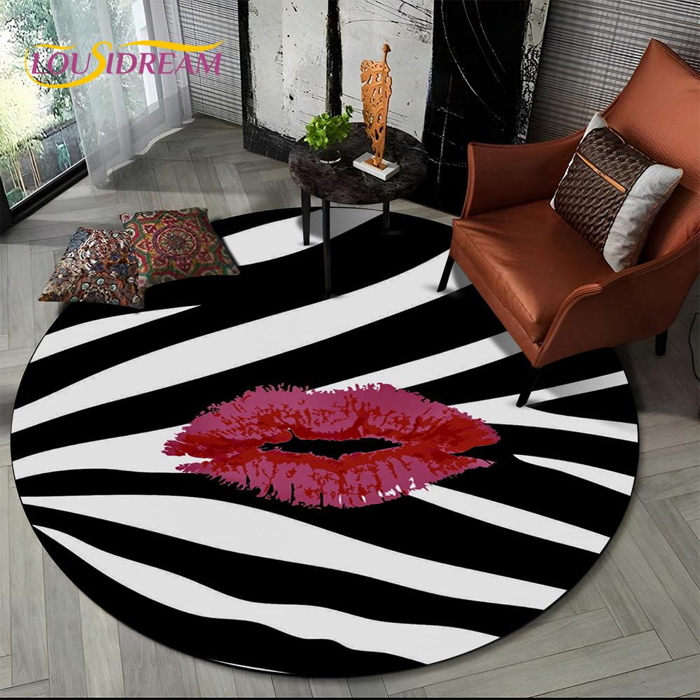 3D Barevný Pruhovaný Vzor Zebra Kulatý Koberec pro Obývací Pokoj, Ložnici, Dětský Herní Koutek Dekor, Protiskluzová Podložka do Zóny pro Domácí Mazlíčky