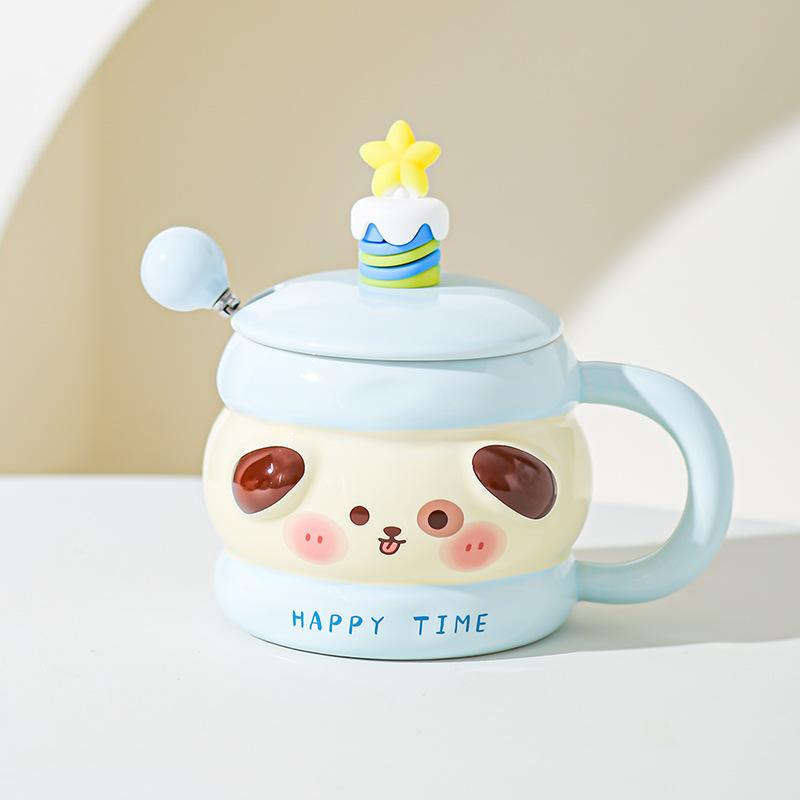 Cute Ceramic Water Cup Birthday Gift for Girls Super Cute and Beautiful Couple Mug with Lid Spoon Cup Souvenir