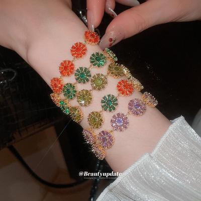 18k Gold Plated Retro Zircon Floral Bracelet – Elegant, Fashionable Hand Jewelry for Women
