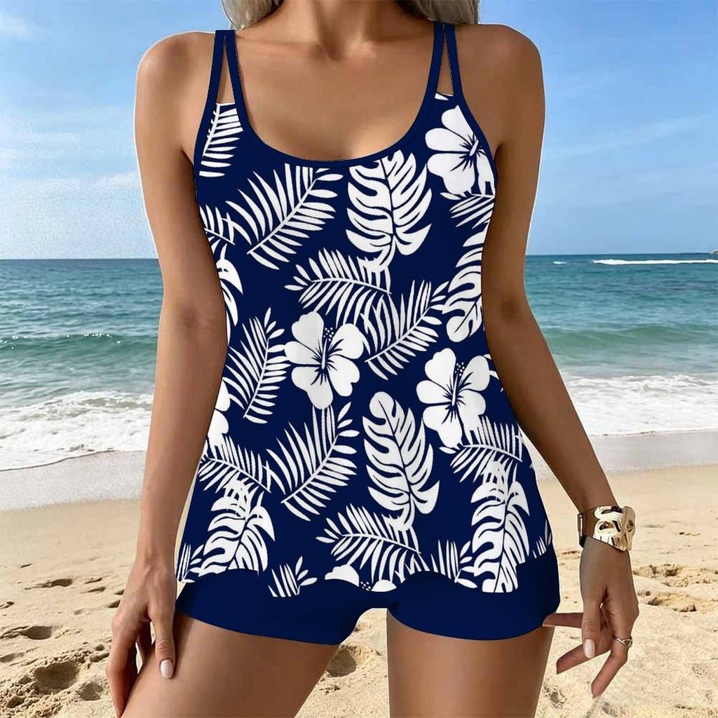 Women's Swimwear Tankini 2 Piece Swimsuit  Plant  Pattern Print Vacation Bathing Suits