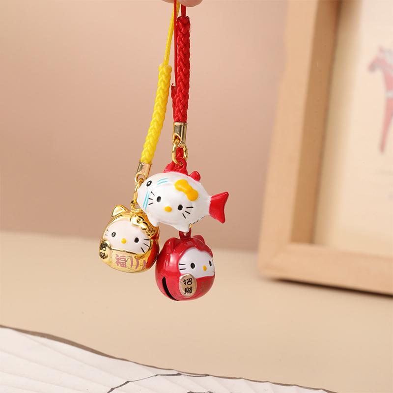 Cute Cartoon Japanese Lucky Cat Keychain With Bell Trinkets Phone Charms Car Bag Pendant Key Chain Pray Keyring Couple Gifts