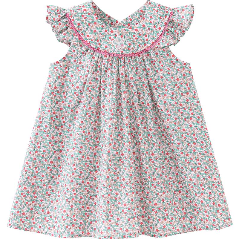 Minibala Girls' Summer Floral Cotton Flutter Sleeve Dress