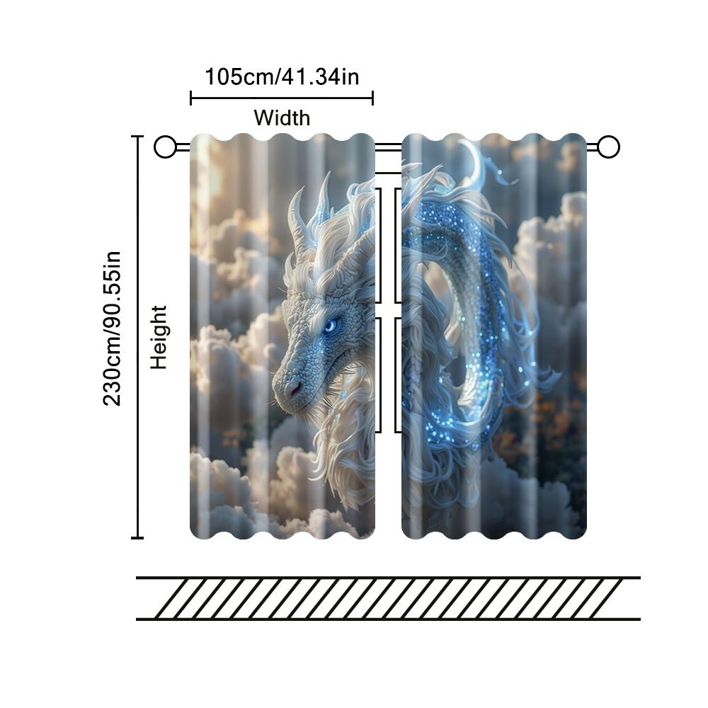 2 pcs   filtering curtains (excluding rods   non-movable   without batteries) Blue Cloud Dragon for use in bedrooms and living