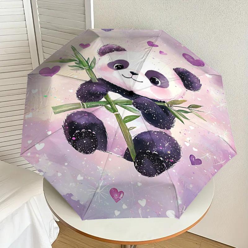 1pc Panda Heart Automatic Open/Close Umbrella Compact Folding Umbrella with 8-Rib Shaft for Women/Men, Elegant Birthday1212S