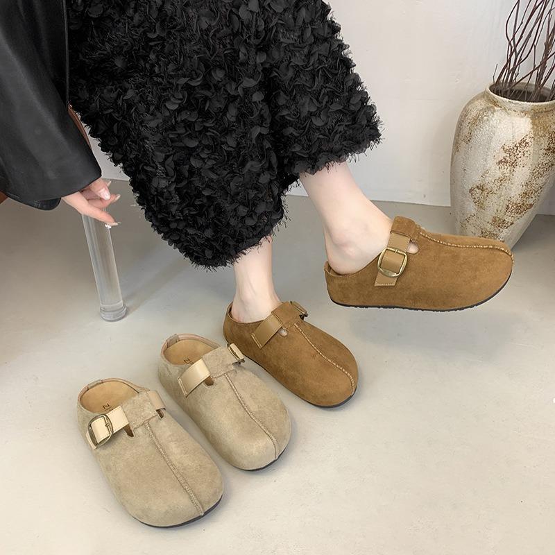 Thick bottom inner height increase ugly cute big head baotou half slippers women's summer outer wear autumn new models