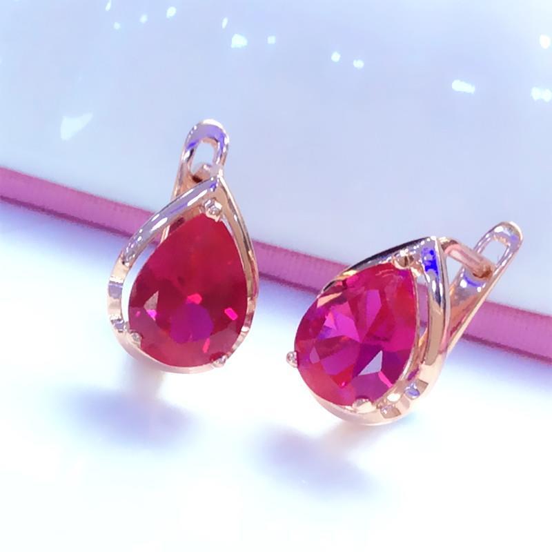 Purple Gold-Plated Rose Gold Water Drop-Shaped Egg Surface Earrings, Simple Light Luxury, High-End Color Gold Ear Buckle Ear Jewelry