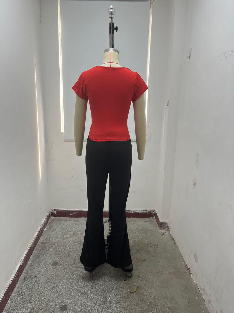 Women's 2024 European & American Slim Fit Solid Color Short Sleeve Square Neck Summer Casual T-shirt