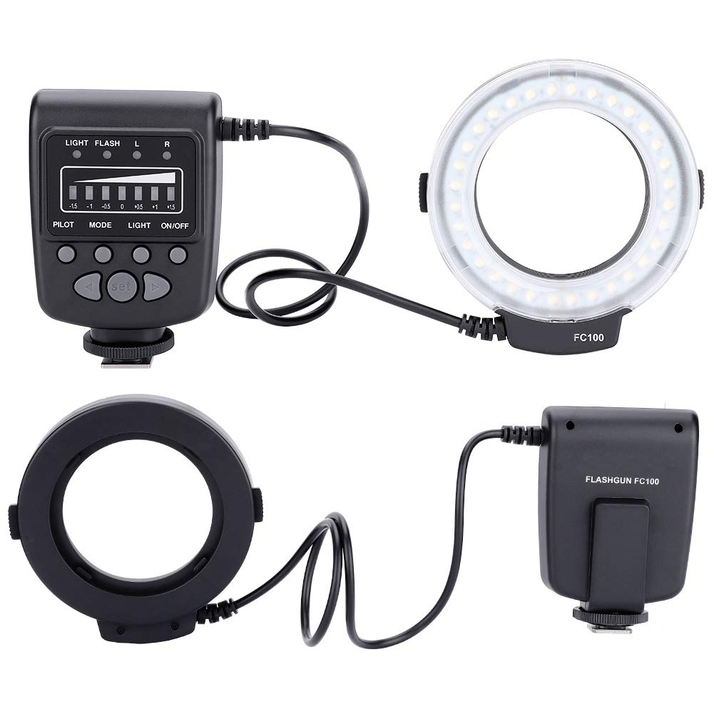 FC 100 Ring Flash, Close-up Strobe, LED Macro Ring Light, Macro Ring Flash, LED Macro Ring Flash Light, 7 Bright Lights, Plastic, 5000k, for Canon