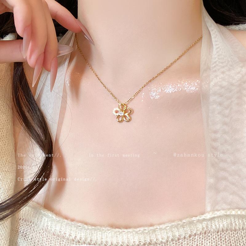 Micro-inlaid zircon flower necklace women's light luxury niche design collarbone chain simple temperament ear jewelry