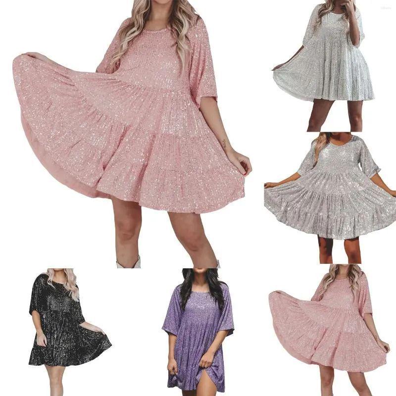 

Sequin Short Sleeve Round Neck Ruffle Dress Small разноцветный