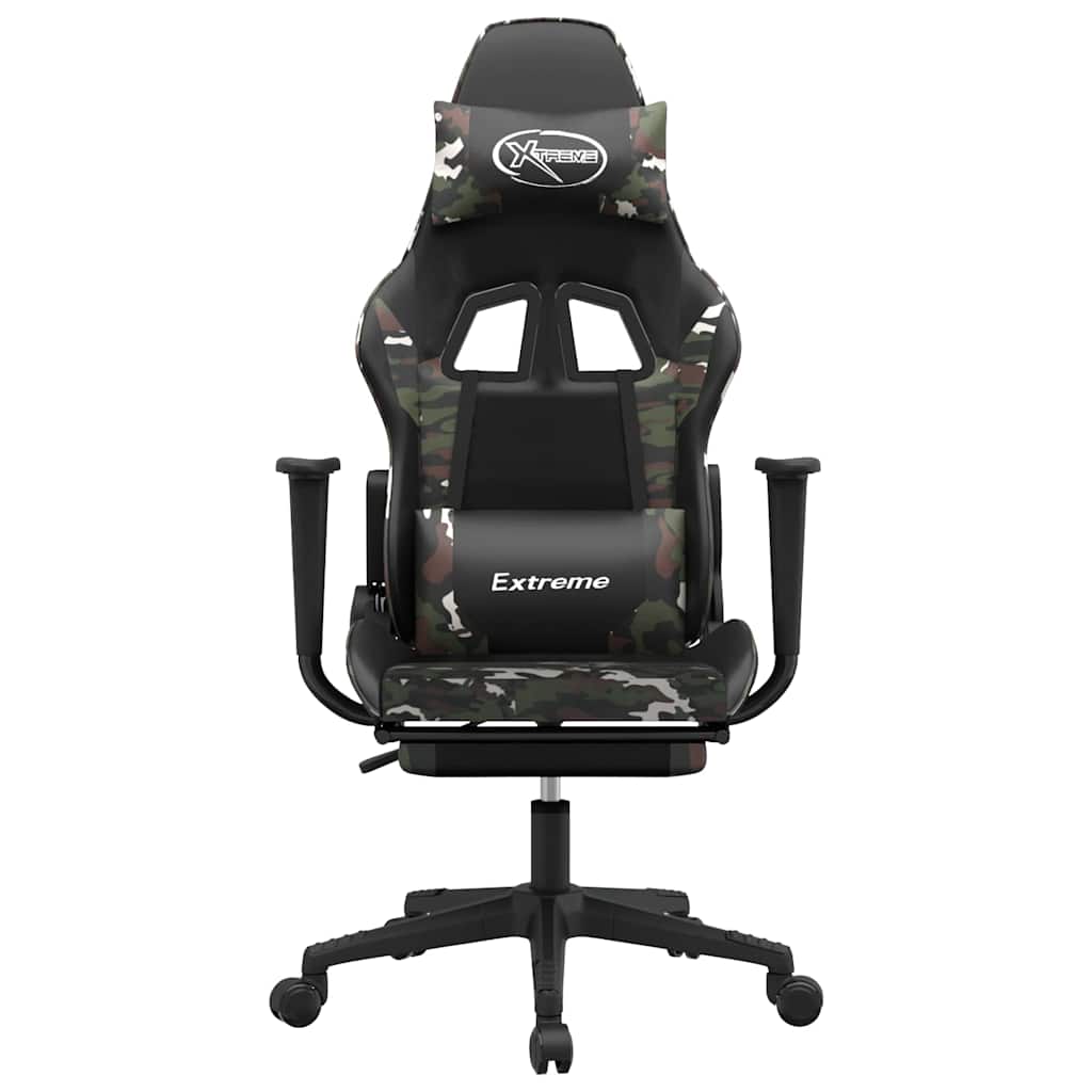 Gaming Chair with Massage Function and Footrest Black and Camouflage Artificial Leather