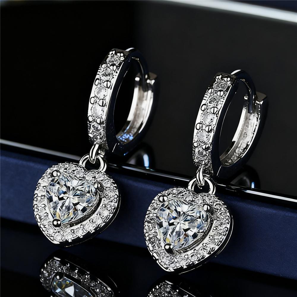 Cute Female White Zircon Stone Hoop Earrings Vintage Fashion Wedding  For Women