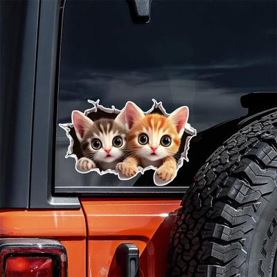Set of 2 3D Cartoon Cat Stickers 16x10cm Humor Waterproof Animal Decals for Car Truck Motorcycle Wall | #JP18