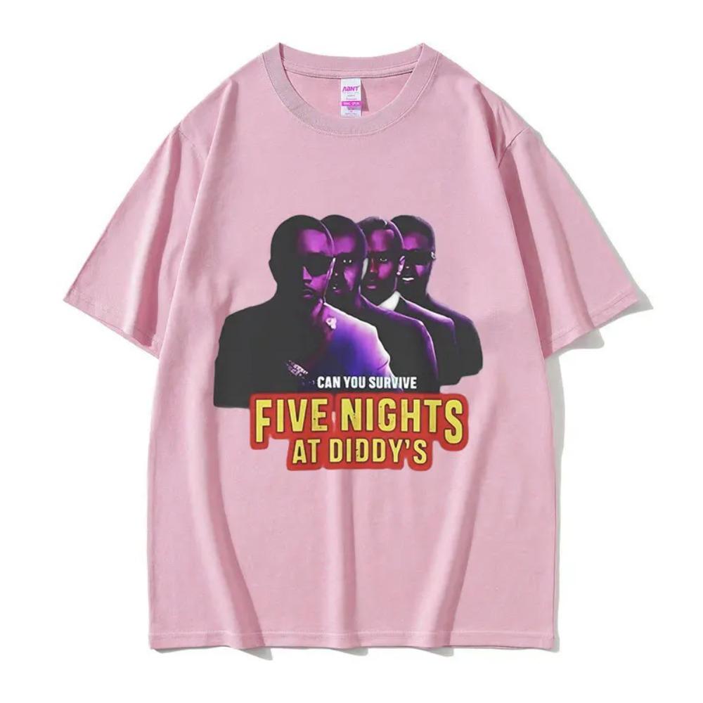 Funny Five Nights At Diddy's House Novelty Graphic T Shirts Men's Retro Fashion Short Sleeve T-shirt 100% Cotton Oversized Tees