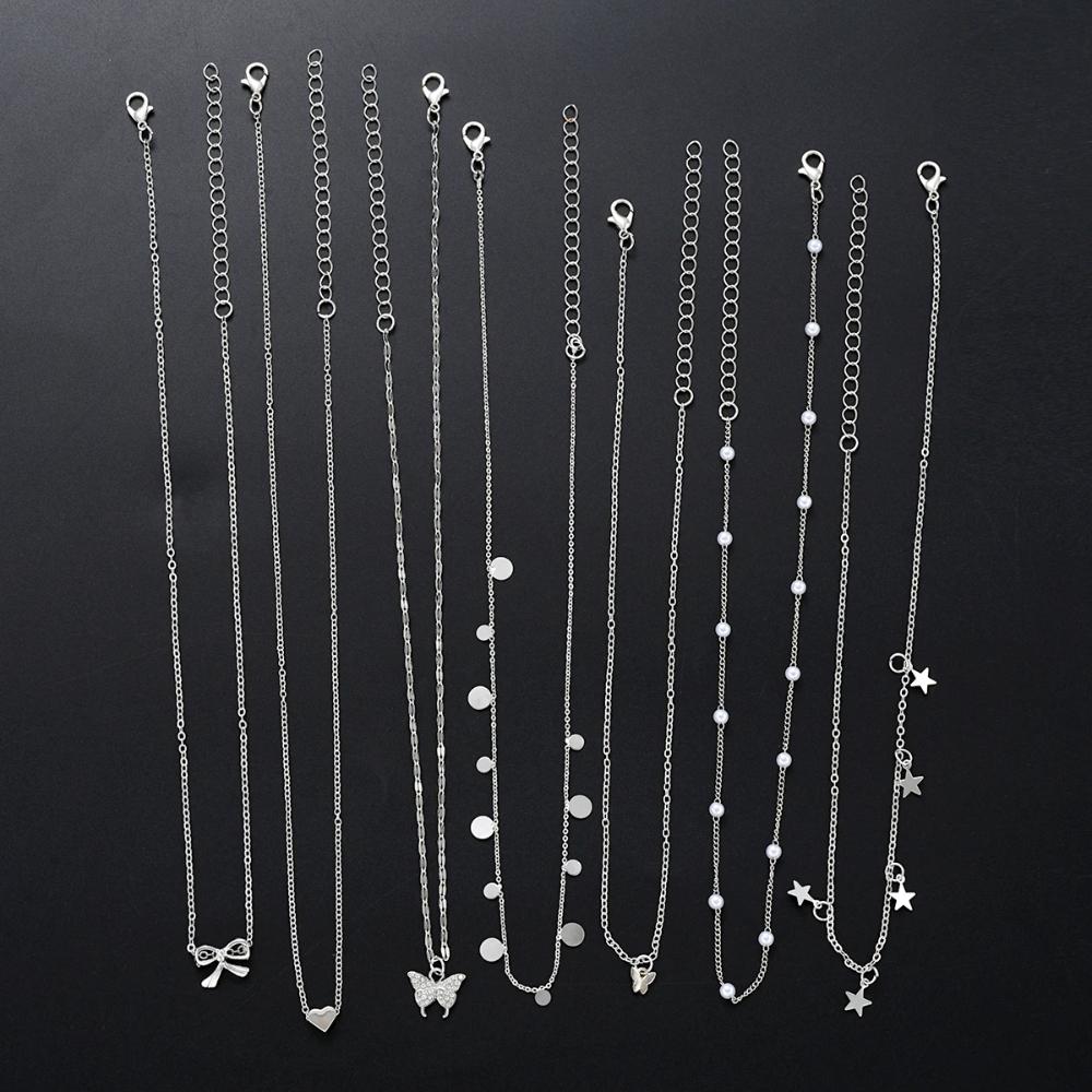 Silver Color Elegant Necklaces Set For Women Bow knot Star Butterfly Pendant Hypoallergenic Neck Chain Boho Jewelry Gifts