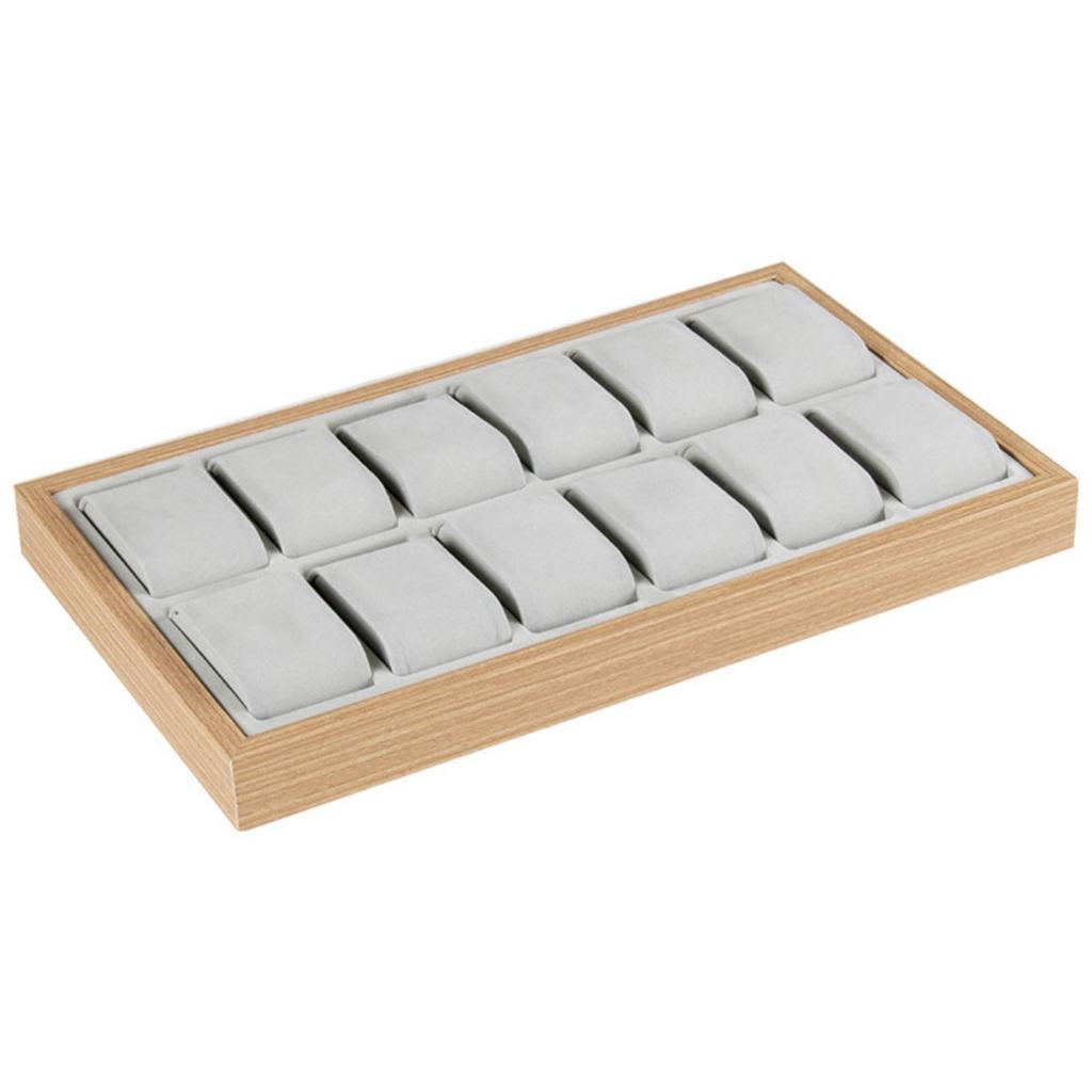 Vassoio per Orologi con 12 Scomparti Finitura Legno per Esposizione per Rivenditori, Collezionisti, Bancone,