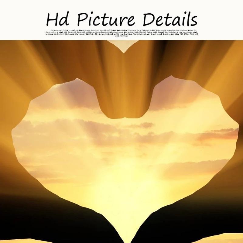 Adorable Heart Hand Sunset Landscape Oil Painting Poster Theme and Printing Mural Living Room Decoration
