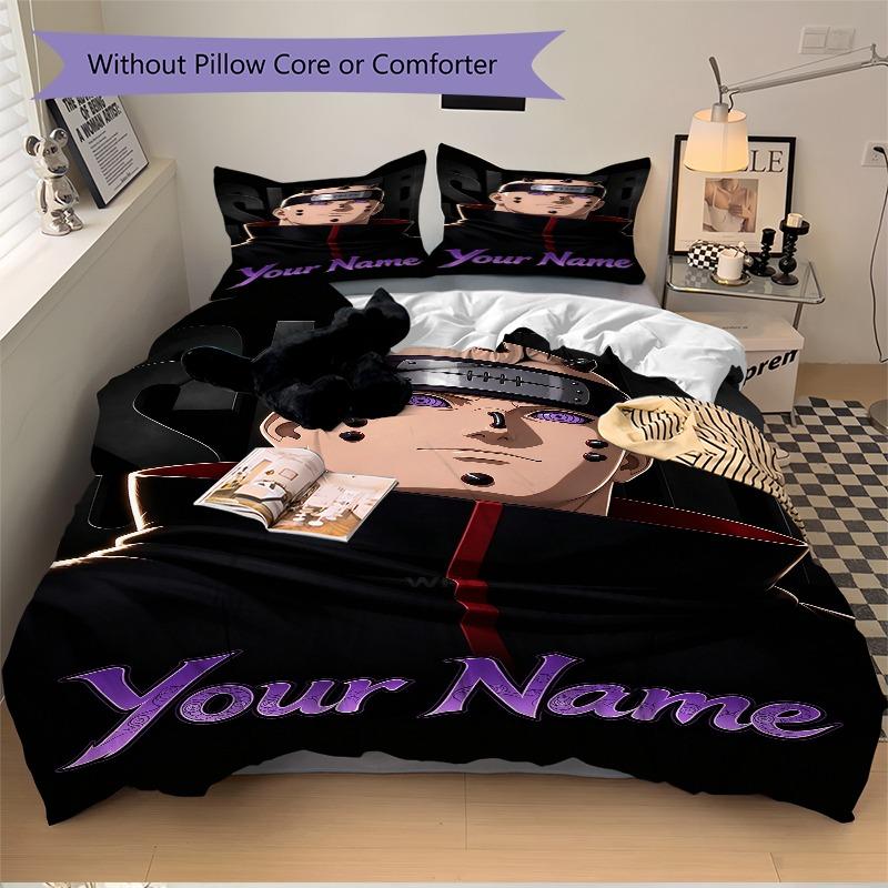 Anime Ninja Custom Name Portrait Bedding Set Personalized Washable Custom 3Pcs Duvet Cover Pillowcases Soft Microfiber Home Bedroom Gift