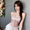 Small Fragrant Wind Bow with Chest Pad, Heavy Industry Lace Sling Vest, Summer One-word Shoulder Fishbone Tube Top