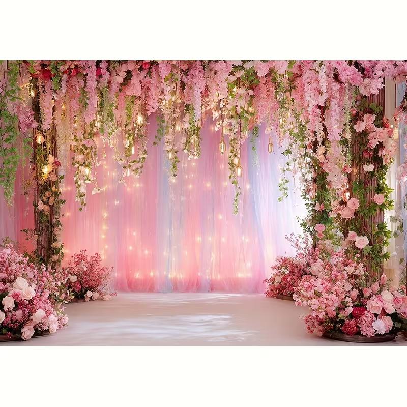 2D Romantic Flower Curtain Backdrop - Wedding Photography Background for Party