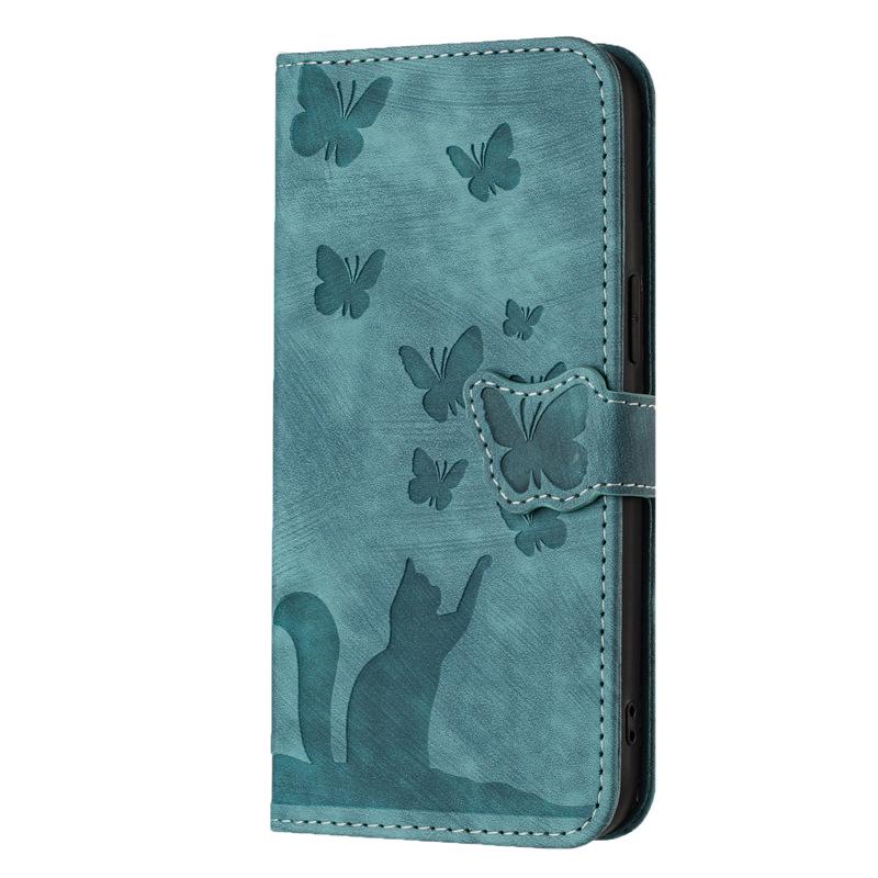 Butterfly Cat Embossed Leather Flip Case for Apple iPhone Pro Max SE3 - Card Holder for Women