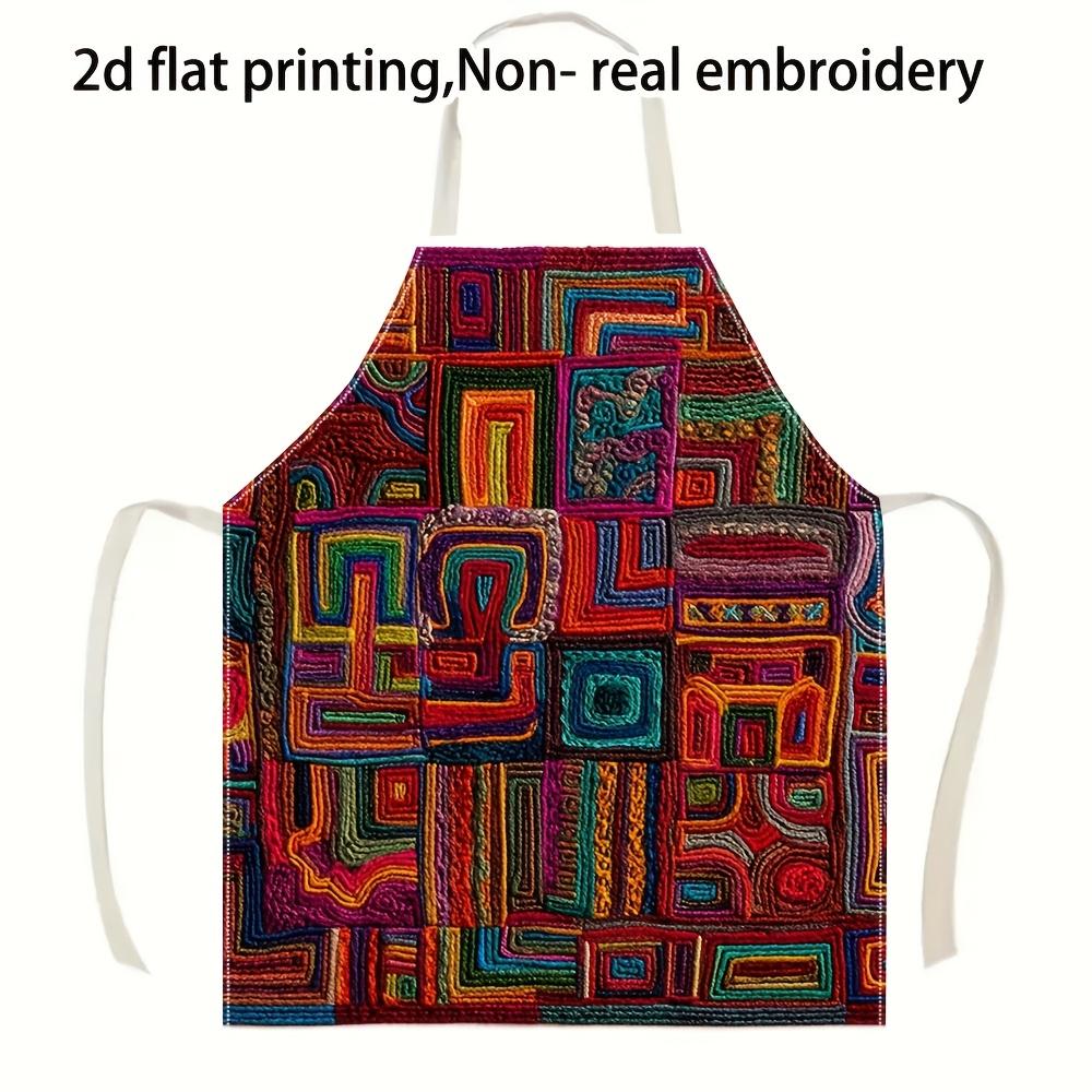 1pc Abstract Geometric Apron Linen Cotton Colorful Art Kitchen Apron For Women Men Chef Cooking Baking Gift 38X47cm(15X19in)