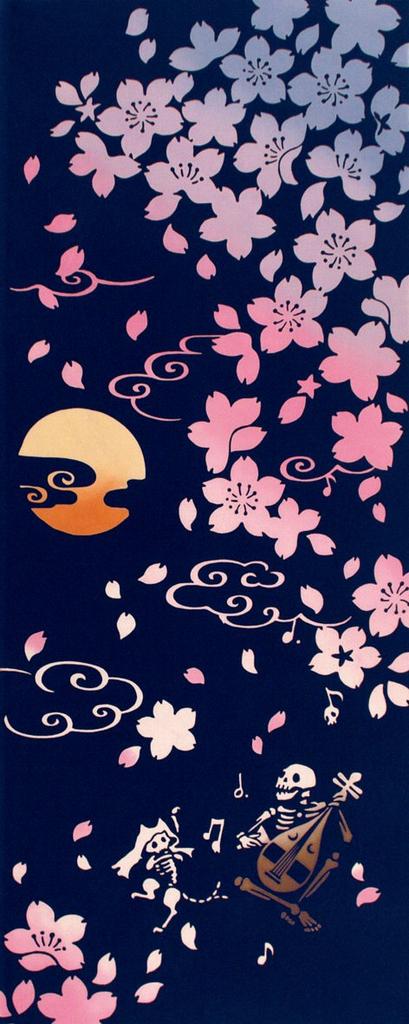 Miyamoto Towel Kenema Hand Towel Skeleton Playing the Biwa "Impermanence" -