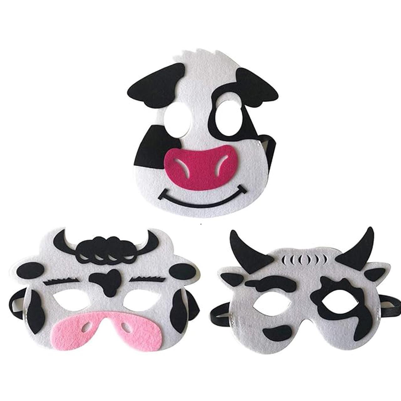 Masques de vache, en feutre, lot de 3 One size fits all adults blanc