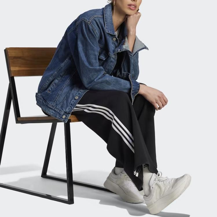 adidas Essentials 3 Stripes French Terry Wide Pants Black White Women's Lifestyle Pants HZ5747