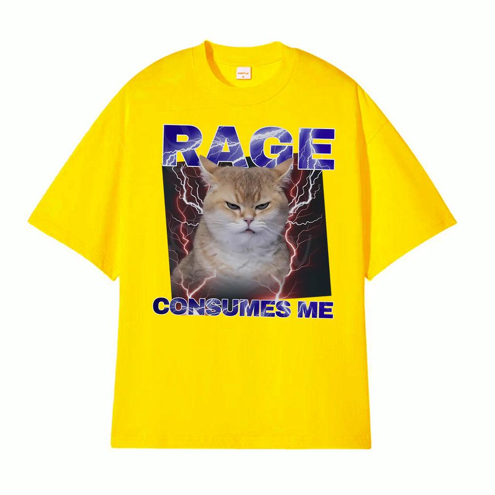 Funny Rage Consumes Me Comfort Angry Cat Meme Graphic TShirts Mens Clothing Vintage Classic 100 Cotton Oversized T Shirt Tops